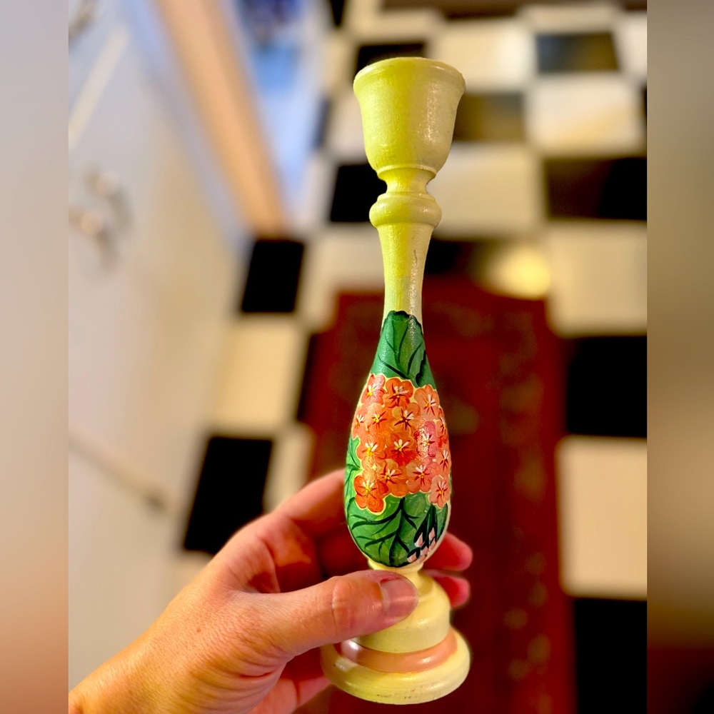 Vintage Hand-Painted Floral Candle Holder